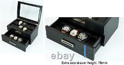 20 Black Ebony Wood Watch Extra Height Box Display Case 2 Level Storage Jewelry