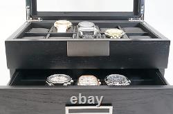 20 Black Ebony Wood Watch Extra Height Box Display Case 2 Level Storage Jewelry