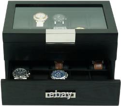 20 Black Ebony Wood Watch Extra Height Box Display Case 2 Level Storage Jewelry