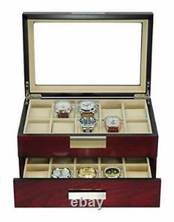 20 Cherry Wood Watch Box Display Case 2 Level Storage Jewelry 20 Watches