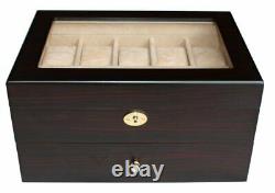 20 Piece Ebony Walnut Wood Men's Watch Box Display Case Collection Jewelry Box