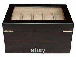 20 Piece Ebony Walnut Wood Men's Watch Box Display Case Collection Jewelry Box