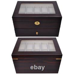 20 Slot Ebony Wood Watch Box Display Case Glass Top Jewelry Storage Organizer