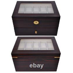 20 Slot Ebony Wood Watch Box Display Case Glass Top Jewelry Storage Organizer