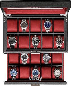 20 Slot Leather Watch Box Luxury Watch Case Display Jewelry Organizer, Locking