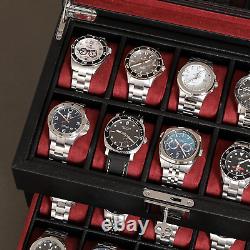 20 Slot Leather Watch Box Luxury Watch Case Display Jewelry Organizer, Locking