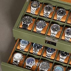 20 Slot Leather Watch box Luxury Watch Case Display Jewelry Green/Tan