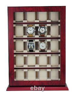 20 Watch Wall Mounted Cabinet Lockable Storage Display Box Wooden Case Chest