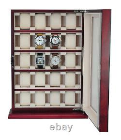 20 Watch Wall Mounted Cabinet Lockable Storage Display Box Wooden Case Chest