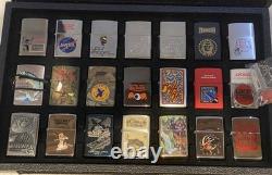 21 Vintage Zippo Lighters & Storage Collection Display Case Box Salesman Samples