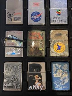 21 Vintage Zippo Lighters & Storage Collection Display Case Box Salesman Samples