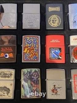 21 Vintage Zippo Lighters & Storage Collection Display Case Box Salesman Samples