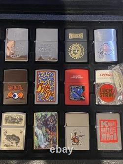 21 Vintage Zippo Lighters & Storage Collection Display Case Box Salesman Samples