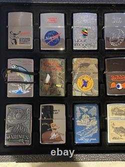 21 Vintage Zippo Lighters & Storage Collection Display Case Box Salesman Samples