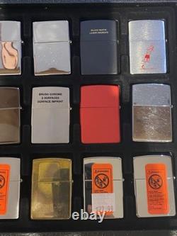 21 Vintage Zippo Lighters & Storage Collection Display Case Box Salesman Samples