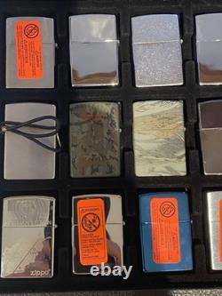 21 Vintage Zippo Lighters & Storage Collection Display Case Box Salesman Samples