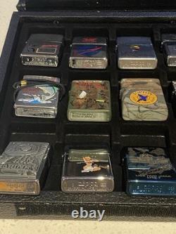 21 Vintage Zippo Lighters & Storage Collection Display Case Box Salesman Samples