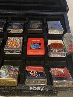 21 Vintage Zippo Lighters & Storage Collection Display Case Box Salesman Samples