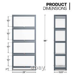 23Display Cabinet 4 Tier Filp Up Acrylic Door Wine Showcase Craft Storage Shelf