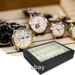 24 Compartments Black Leather Watch Display Storage Case Collection Box