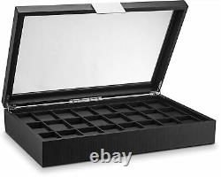 24 Slot Flat Luxury Display Case Organizer Watch Box for Men Carbon Fiber Design