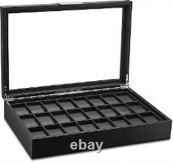 24 Slot Flat Luxury Display Case Organizer Watch Box for Men Carbon Fiber Design