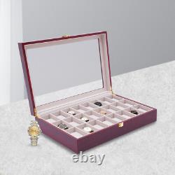24 Slot Wood Box Watch Holder Storage Display Case Jewelry Large Storage Space