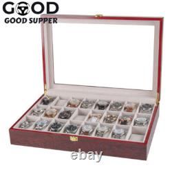 24 Slot Wood Box Watch Holder Storage Display Case Jewelry Large Storage Space