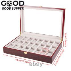 24 Slot Wood Box Watch Holder Storage Display Case Jewelry Large Storage Space