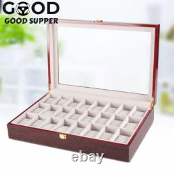 24 Slot Wood Box Watch Holder Storage Display Case Jewelry Large Storage Space