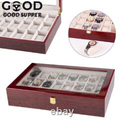 24 Slot Wood Box Watch Holder Storage Display Case Jewelry Large Storage Space