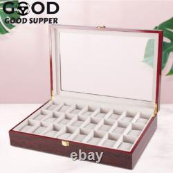 24 Slot Wood Box Watch Holder Storage Display Case Jewelry Large Storage Space