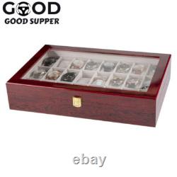 24 Slot Wood Box Watch Holder Storage Display Case Jewelry Large Storage Space