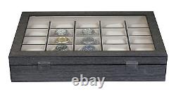 25 Slot Ginko Grey Wood Watch Display Case and Storage Organizer Box