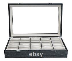 25 Slot Ginko Grey Wood Watch Display Case and Storage Organizer Box