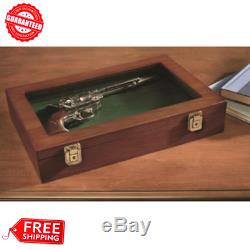 (2X) Collectors Handgun Gun Display Case Storage Solid Hardwood Hang Rack Glass
