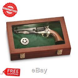 (2X) Collectors Handgun Gun Display Case Storage Solid Hardwood Hang Rack Glass