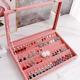 2x Jewelry Stud Display Case 32 Pair Earring Necklace Storage Top Glass Lid Tray