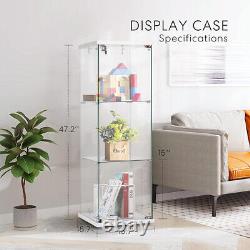 3/4-Shelf Glass Display Cabinet Glass Curio Cabinet Trophy Case Bookshelf & Lock