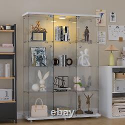 3 Doors 4 Shelves Glass Display Cabinet WithLED Light Storage Case For Curio NEW