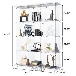 3 Doors 4 Shelves Glass Display Cabinet WithLED Light Storage Case For Curio NEW