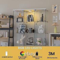 3 Doors 4 Shelves Glass Display Cabinet WithLED Light Storage Case For Curio NEW