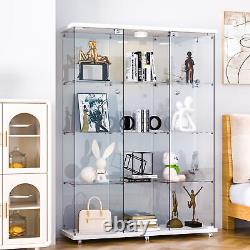 3 Doors 4 Shelves Glass Display Cabinet WithLED Light Storage Case For Curio NEW