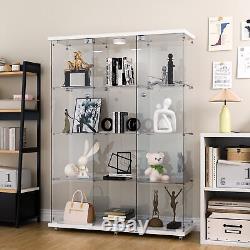 3 Doors 4 Shelves Glass Display Cabinet WithLED Light Storage Case For Curio NEW