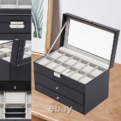3-Layer Jewelry Storage Box 25 Slots Watch Sunglasses Organizer Display Case