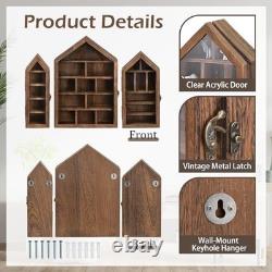 3-Pc Wall-Mounted Wooden Display Case with Glass Doors Stylish Storage Solutio