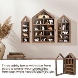 3-Pc Wall-Mounted Wooden Display Case with Glass Doors Stylish Storage Solutio