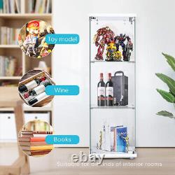 3-Shelf Glass Display Cabinet Glass Curio Cabinet Trophy Case Bookshelf with Lock