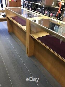 (3) Solid Oak Jewelry Store Showcases Glass Display Cases Pick up NJ 07840