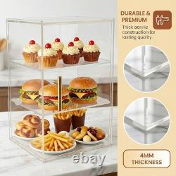 3-Tier Acrylic Pastry Display Case with Dustproof Door Perfect for Bakeries